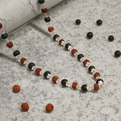 Brhmagyaan Brhmagyaan Silver Plated Divya Rudraksha Karungali Mala Silver Plated Wood Beads Rudraksha Necklace