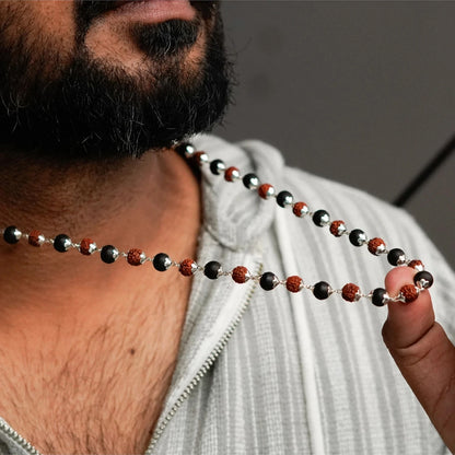 Brhmagyaan Brhmagyaan Silver Plated Divya Rudraksha Karungali Mala Silver Plated Wood Beads Rudraksha Necklace
