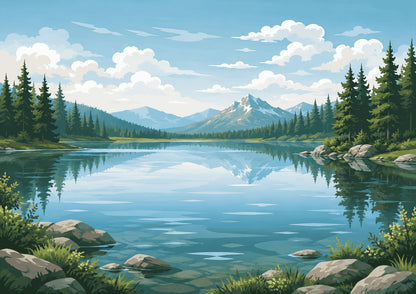 Brhmagyaan Serene Mountain Lake – Nature Vastu Painting for North-East Direction | Peace, Harmony & Positive Energy