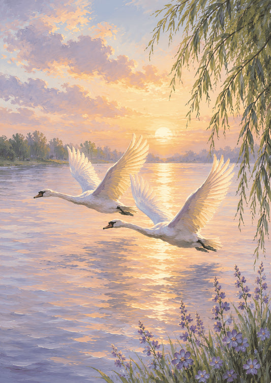 Brhmagyaan Swan's Flight at Sunrise – Nature Vastu Painting for East Direction | New Beginnings, Freedom & Positive Energy