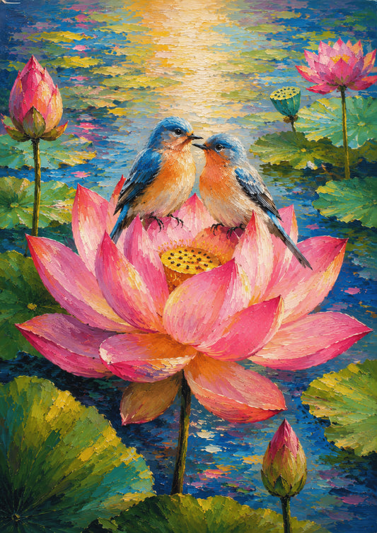 Brhmagyaan Love Birds on Lotus – Vastu Painting for South-West Direction | Love, Romance & Relationship Harmony