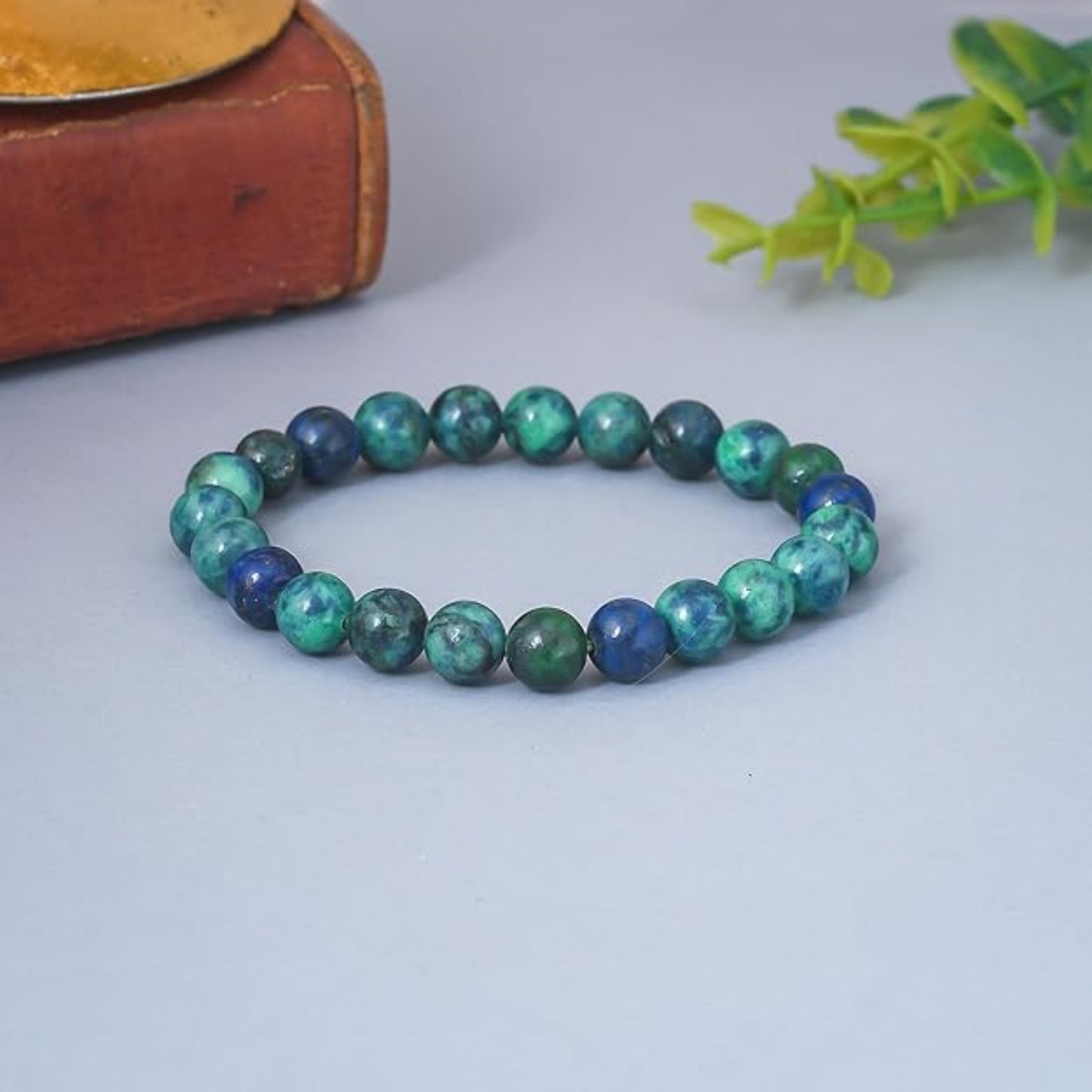 BRAHMAGYAAN Natural Malachite Bracelet – Handmade Green Gemstone Bead Stretch Bracelet for Prosperity, Balance & Everyday Elegance