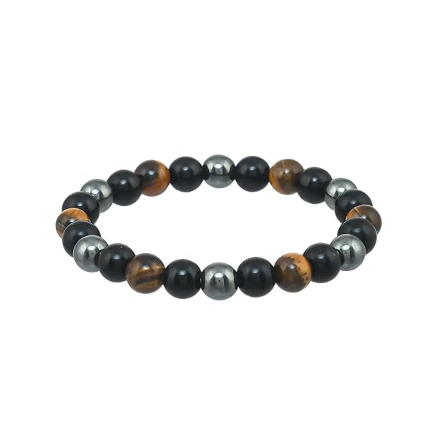 Brahmagyaan Triple Protection Gemstone Bracelet – Black Obsidian, Tiger Eye & Hematite Beads