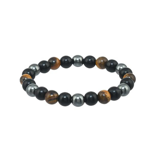Brahmagyaan Triple Protection Gemstone Bracelet – Black Obsidian, Tiger Eye & Hematite Beads