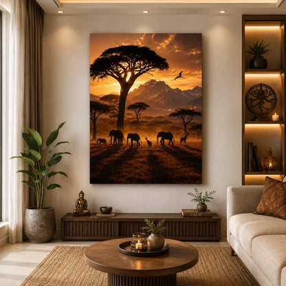 Brhmagyaan Savanna Majesty – Majestic Wildlife Landscape Painting for Strength, Harmony, Abundance & Positive Energy