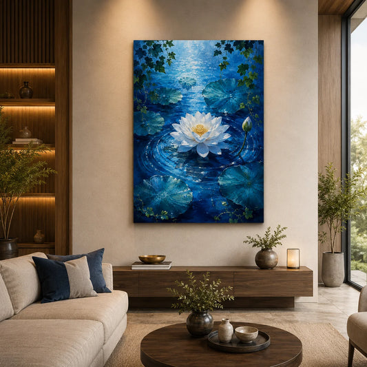 Brhmagyaan White Lotus Bliss – Serene White Lotus Painting for Peace, Purity, Harmony & Positive Energy