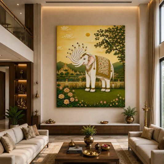 Brhmagyaan Airavat Hathi – Divine White Elephant Painting for South-West (SW) Zone, Strength, Prosperity, Wisdom & Positive Energy