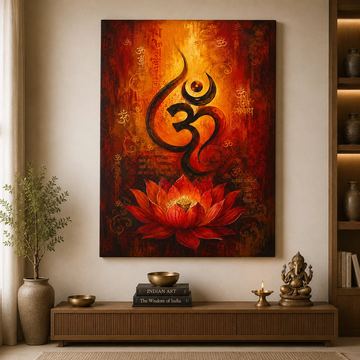 Brhmagyaan Sacred Om Painting – Divine Om Symbol Wall Art for Home, Living Room, Office, Meditation Space & Spiritual Décor