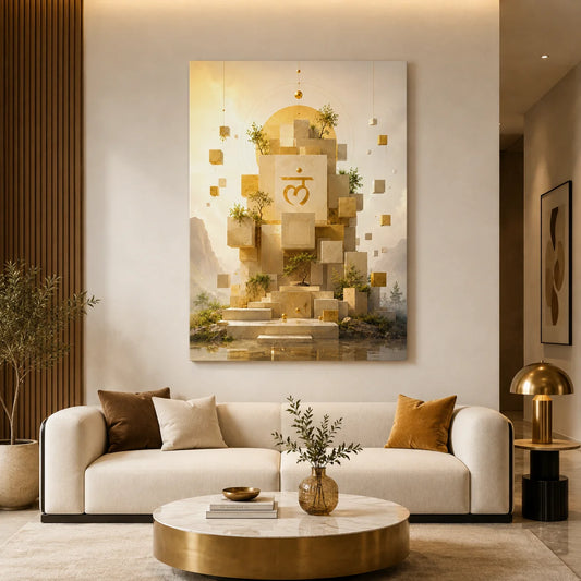 Brhmagyaan Earth Element – Lam Bijakshar Painting for South-West (SW) Zone, Stability, Grounding, Strength & Positive Energy