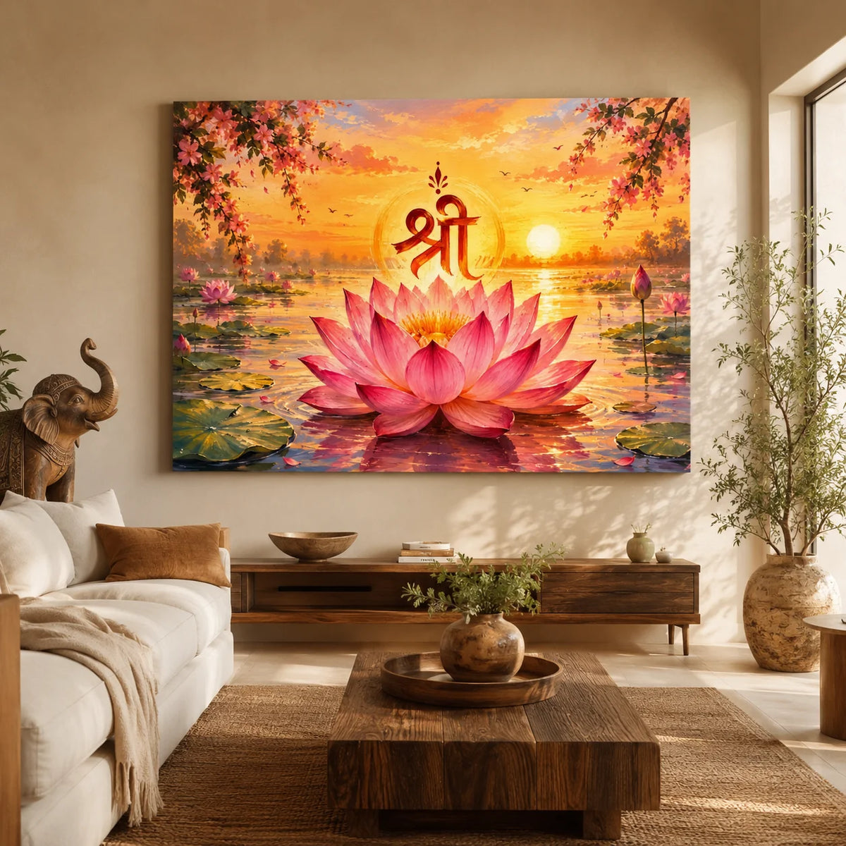 Brhmagyaan Shri Kamal Painting – Elegant Lotus Flower Wall Art for Home, Living Room, Bedroom, Office & Spiritual Décor